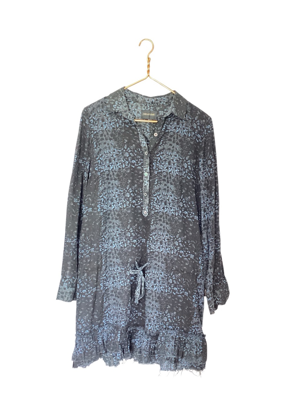 Zadig & Voltaire Blue Black Animal Cheetah Print Button Dress Size M